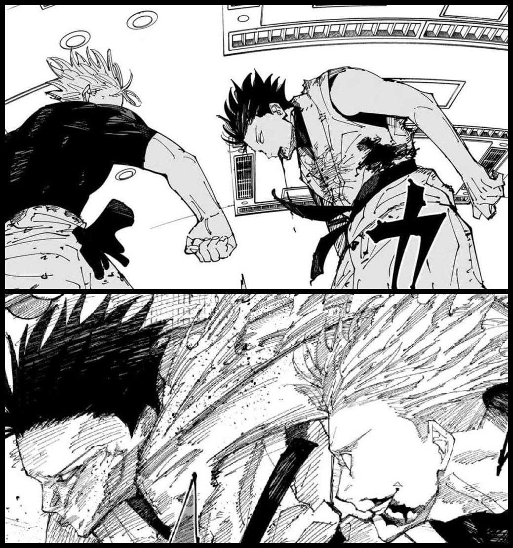 a black and white image of two anime characters fighting