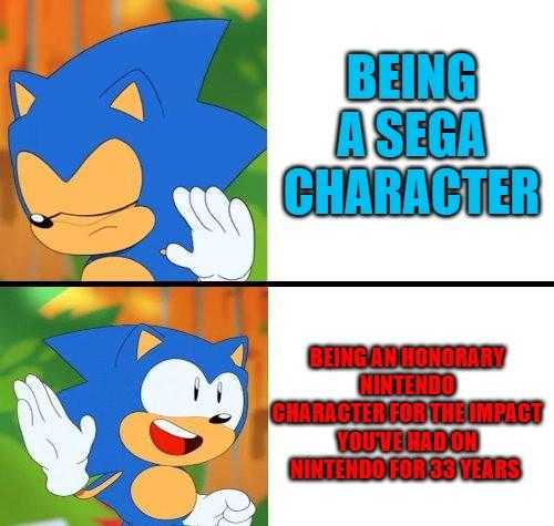 sonic the hedger being a mega character being an honorary character for the first nintendo for 3 years