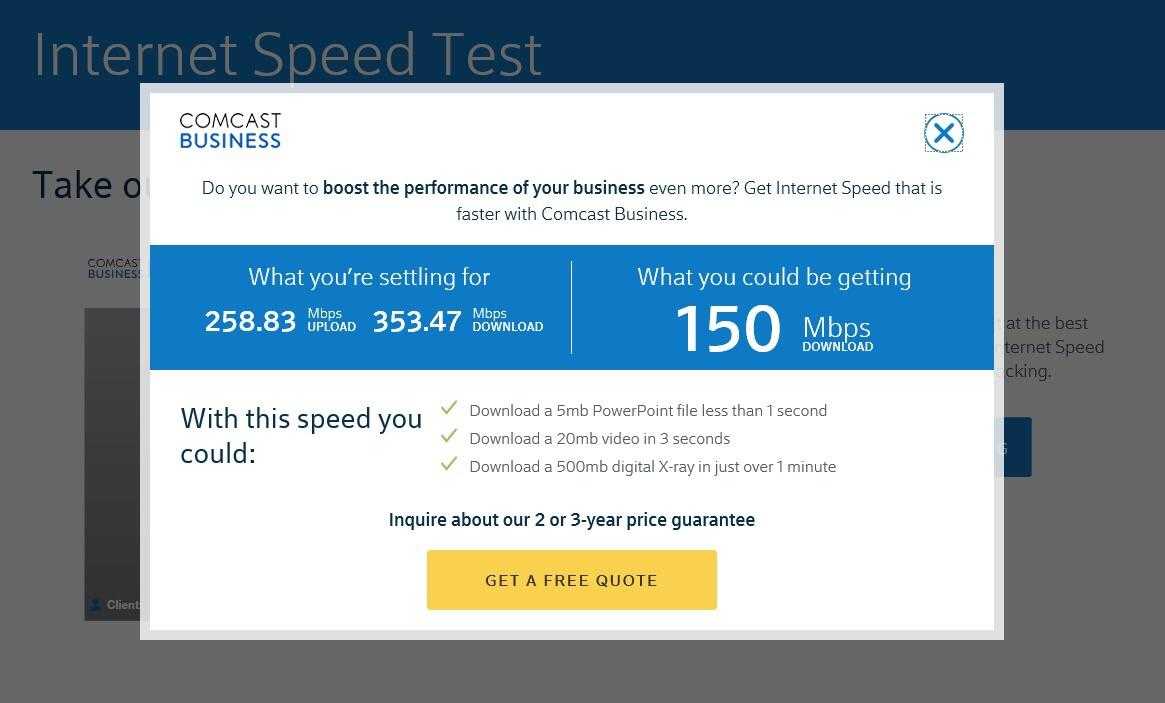 a screenshot of a computer screen with a message that reads internet speed test