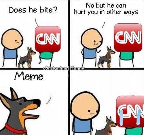 a cartoon of a dog and a man with a cnn button