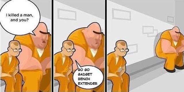 cartoon of a man in orange prison outfit talking to another man