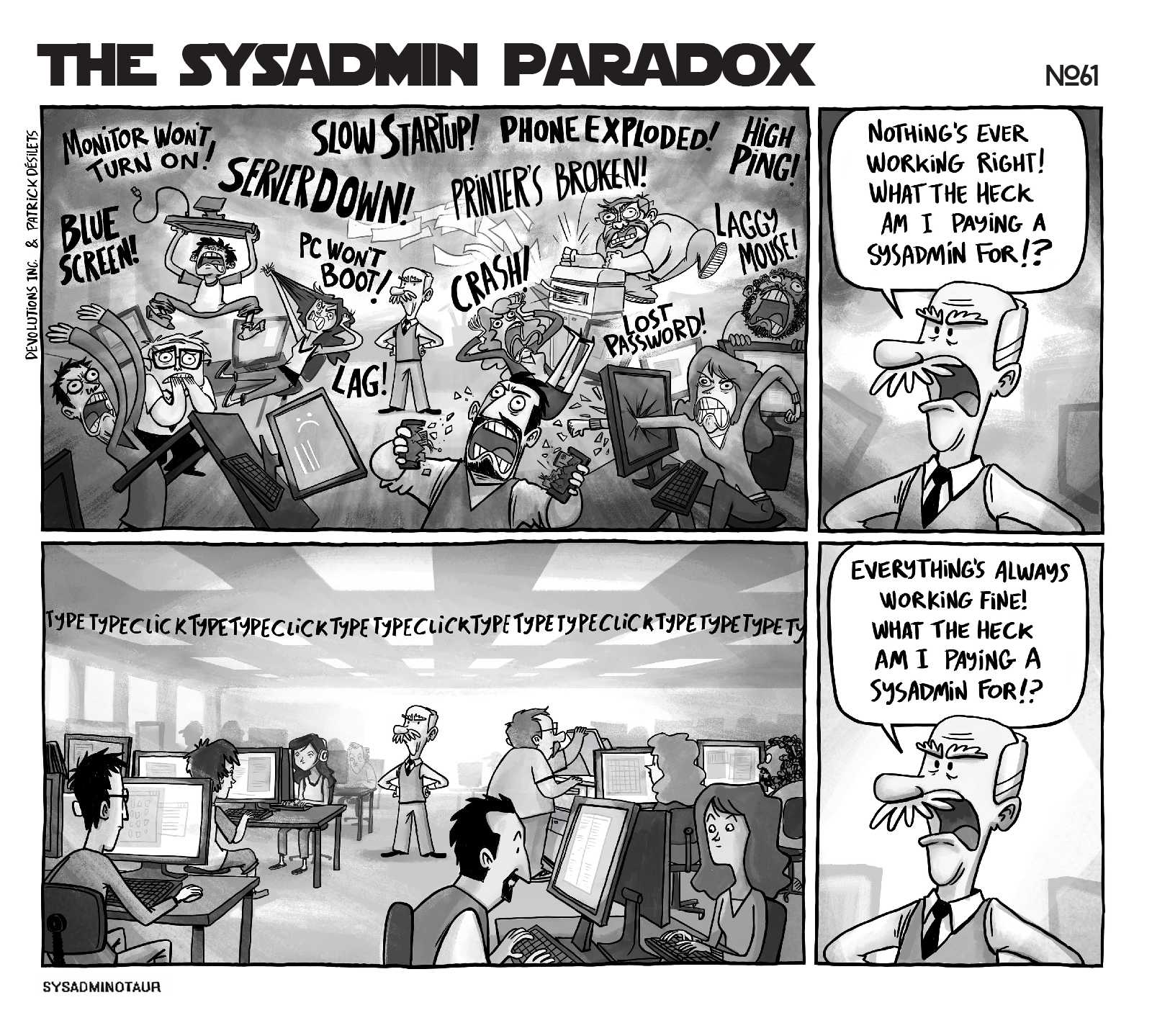 a cartoon of a comic strip with a man in a suit and tie