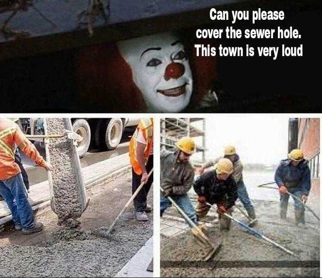 clown with a face painted on his face and a man with a shovel