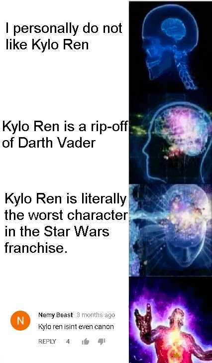 a picture of a person with a star wars face and a text that reads, ` i personally do not like kyld