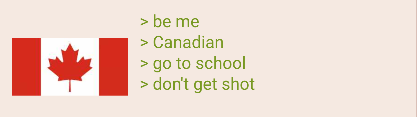 a close up of a canadian flag with the words be me canadian go to school don ' t get shot