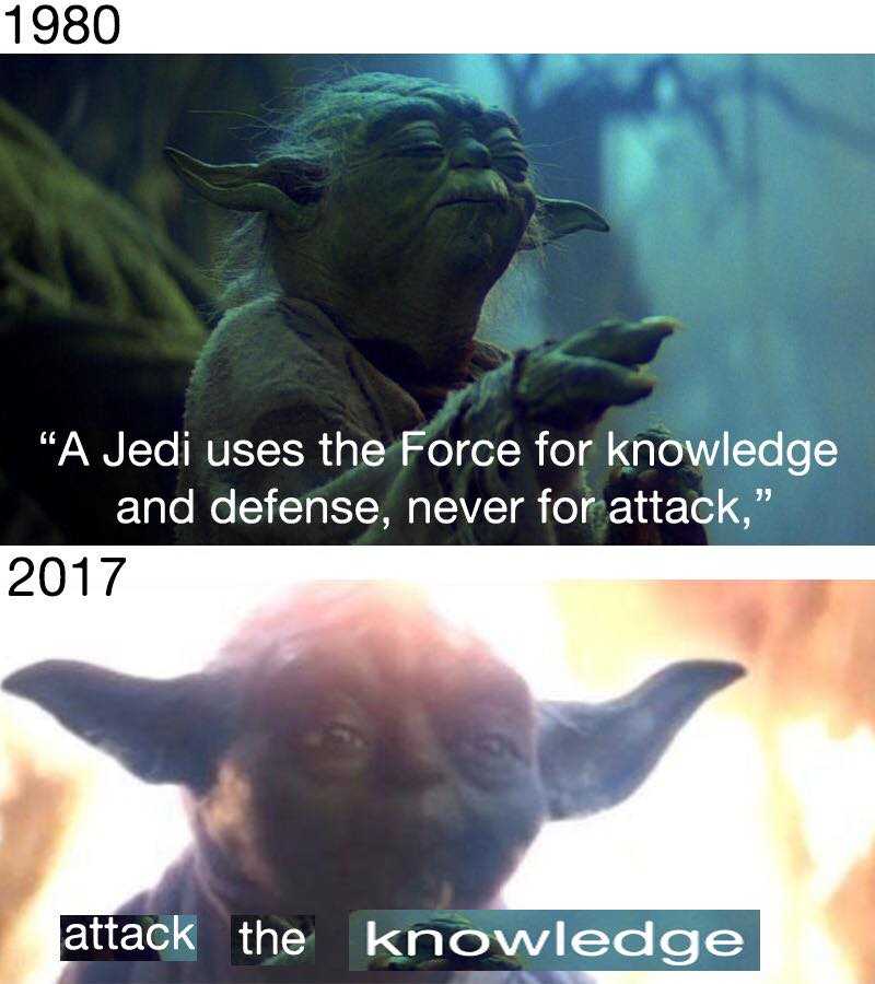 a picture taken from a video of yoda and the force for knowledge