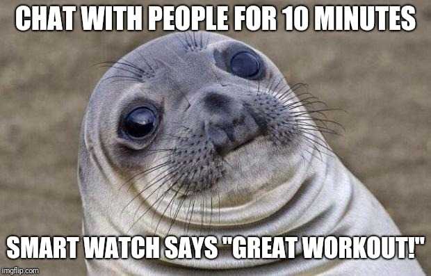 a close up of a seal seal with a caption saying chat with people for 10 minutes smart watches great