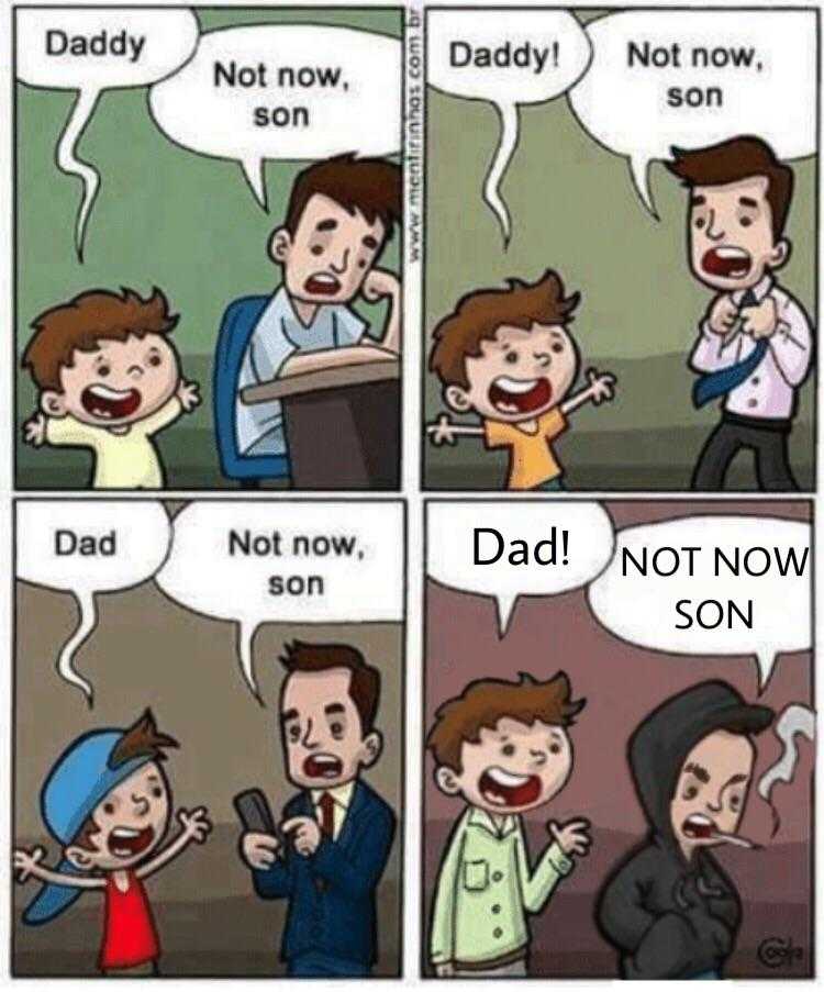 a cartoon of a dad and son talking to each other