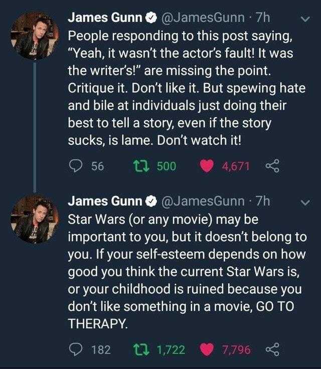 a screenshot of a twee with a picture of james gunn