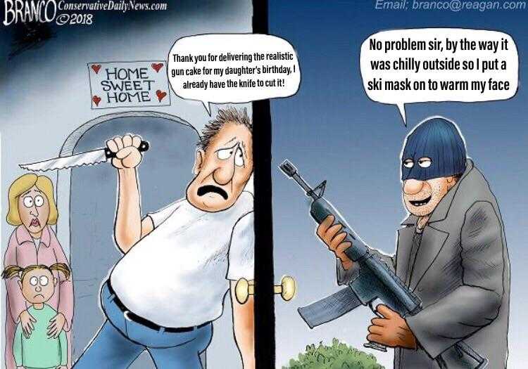 cartoon of a man with a gun and a woman with a gun