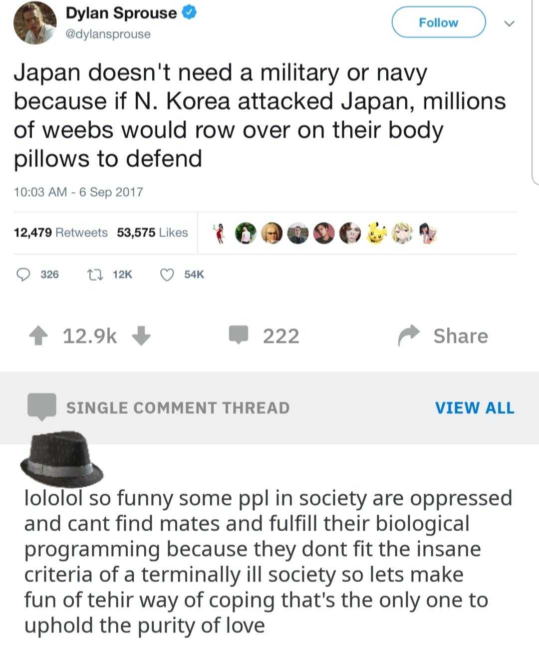 a twee message from a man about the japanese military