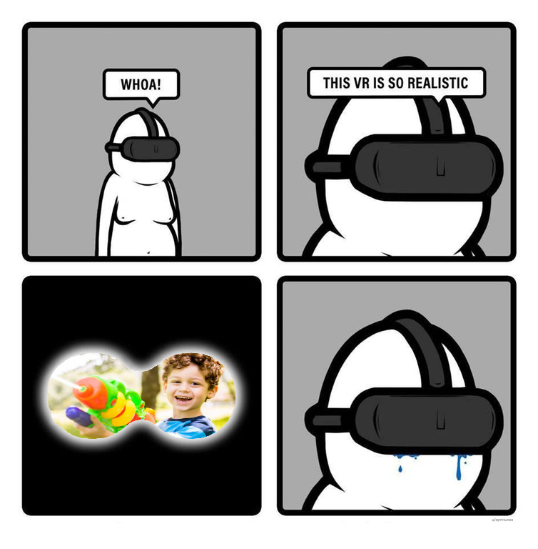 a cartoon of a man with a virtual reality device and a child