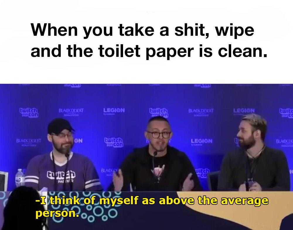 three men sitting at a table with a microphone and a sign that says, when you take a shit, wipe and the toilet paper is clean