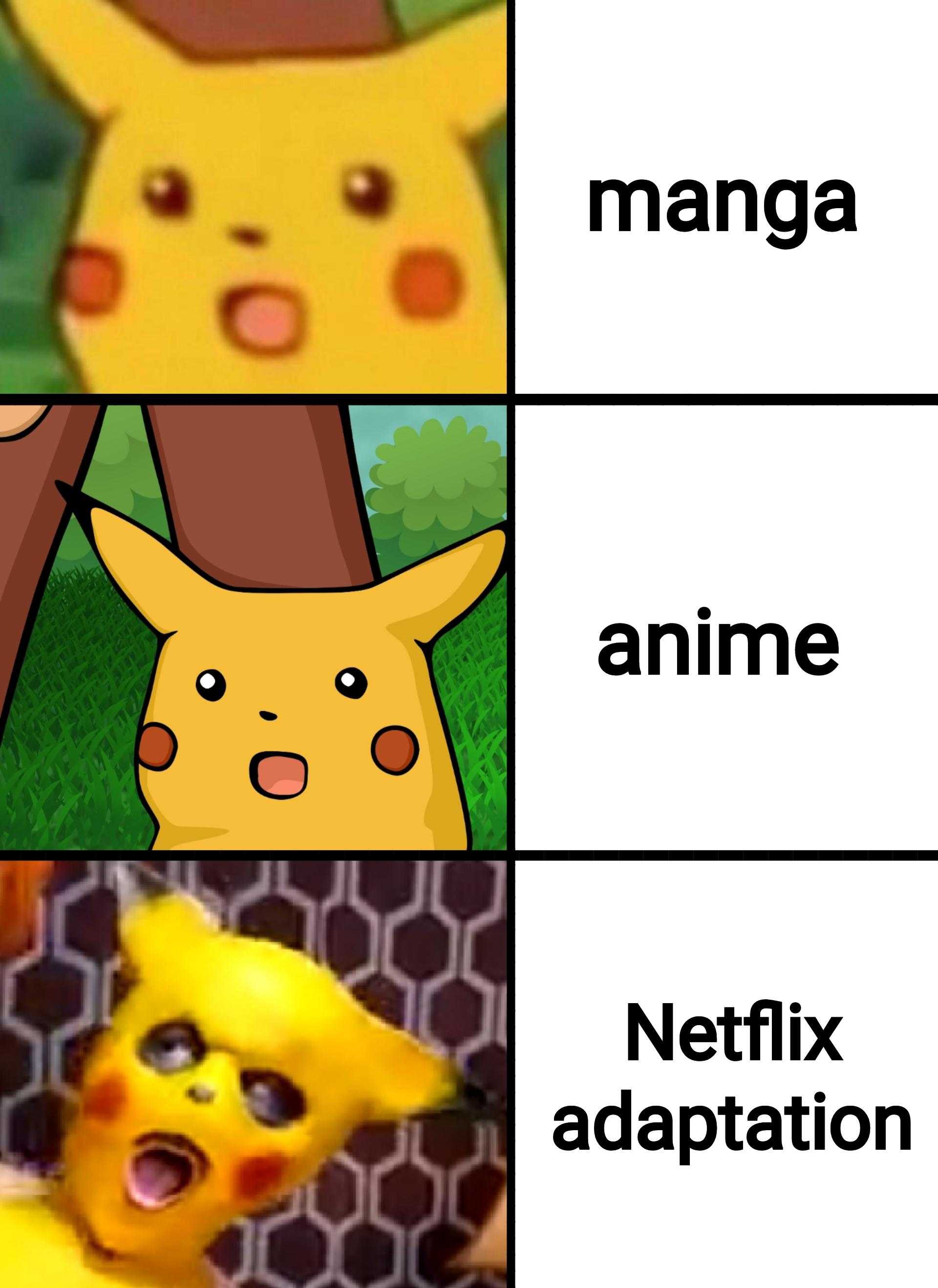 a close up of a cartoon of a pokemon character with a caption of the words, ' mango, anime netflix, and netflix adaptation