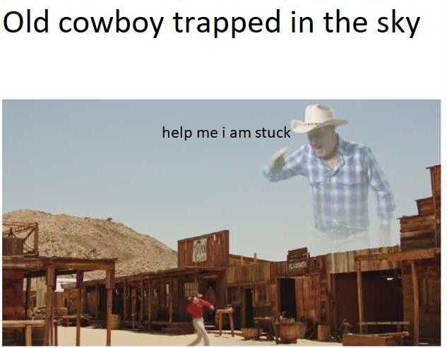 image of a cowboy trapped in the sky