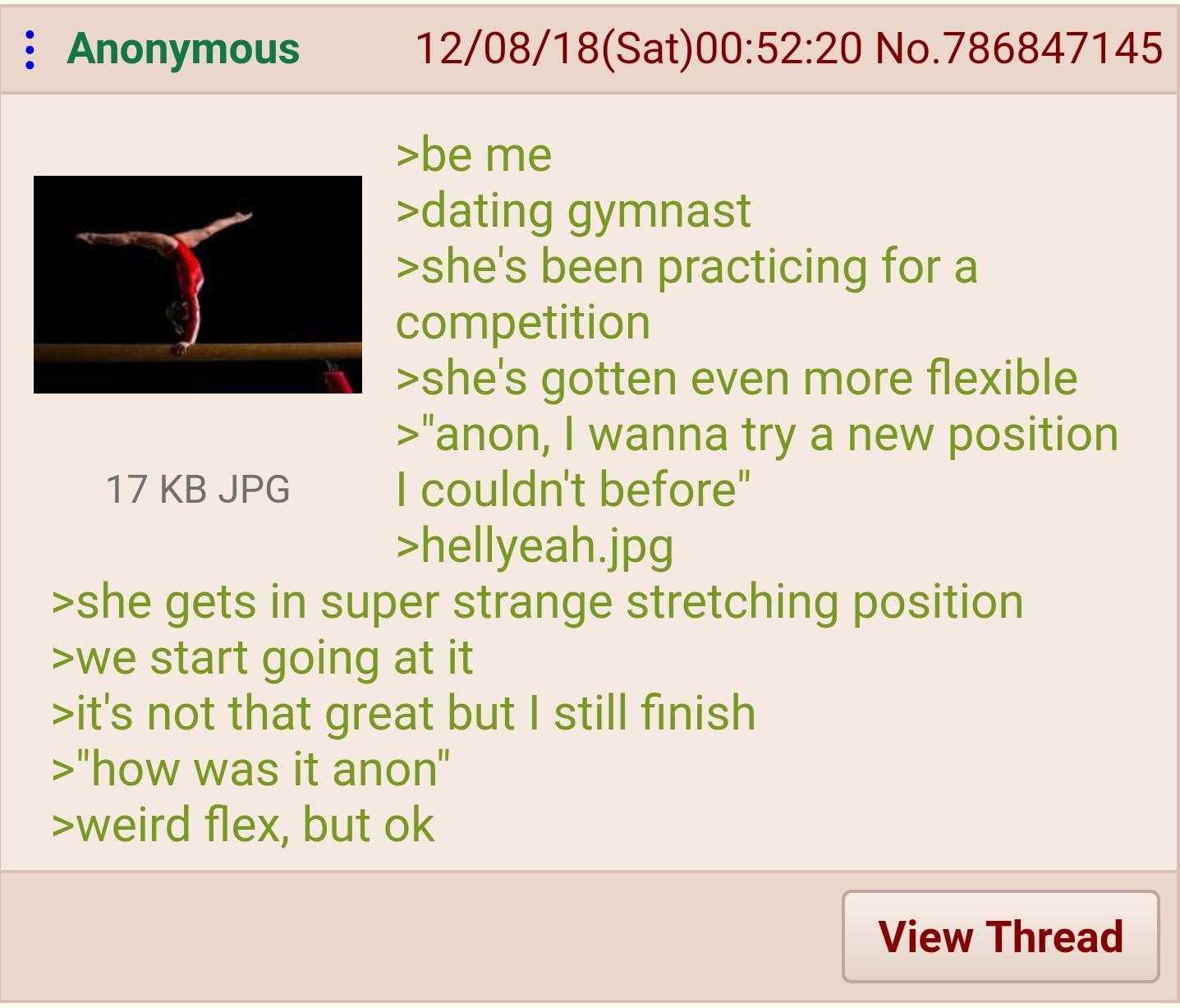 a close up of a text message with a picture of a woman doing a gymnastics trick