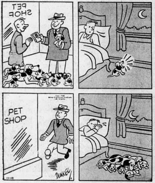 a cartoon strip of a man in a hat and a dog