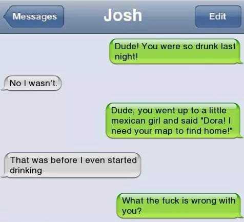 a close up of a text message from a person who is drinking