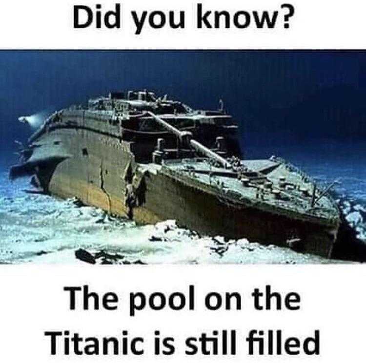 ship in the ocean with a caption that reads did you know? the pool on the titanic is still filled with life