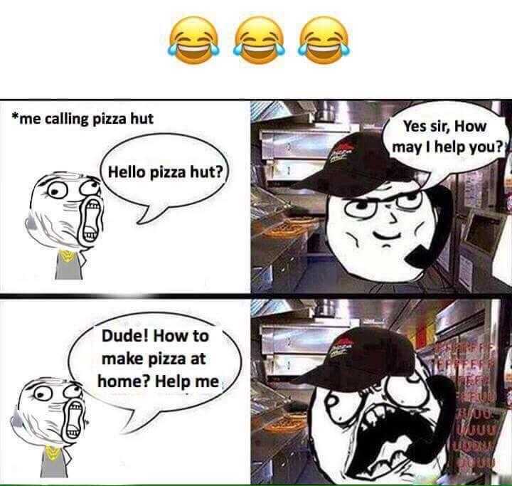 a cartoon picture of a pizza shop with a man talking to a woman