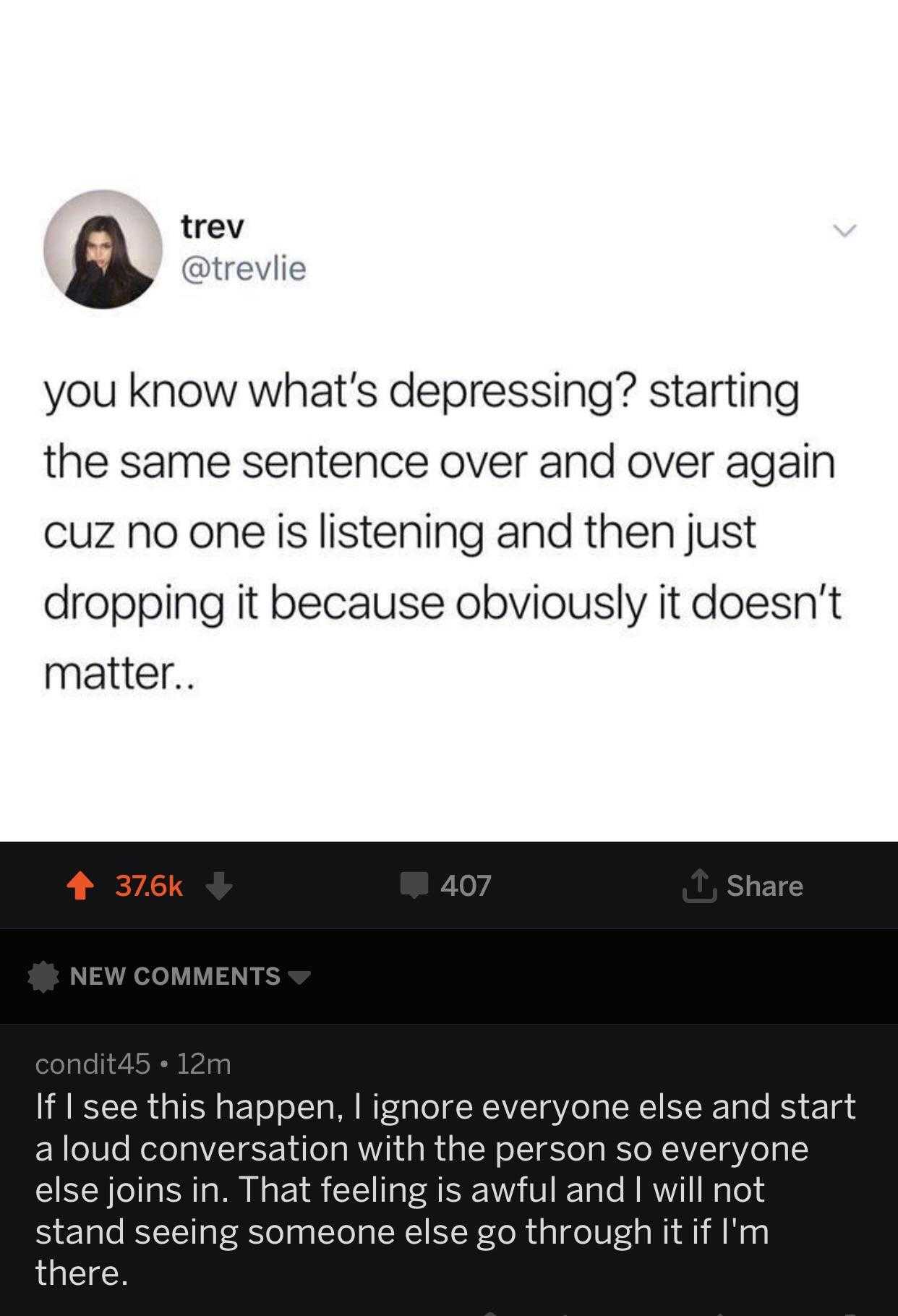 a screenshot of a twee with a caption of a woman saying, ' you know what depression