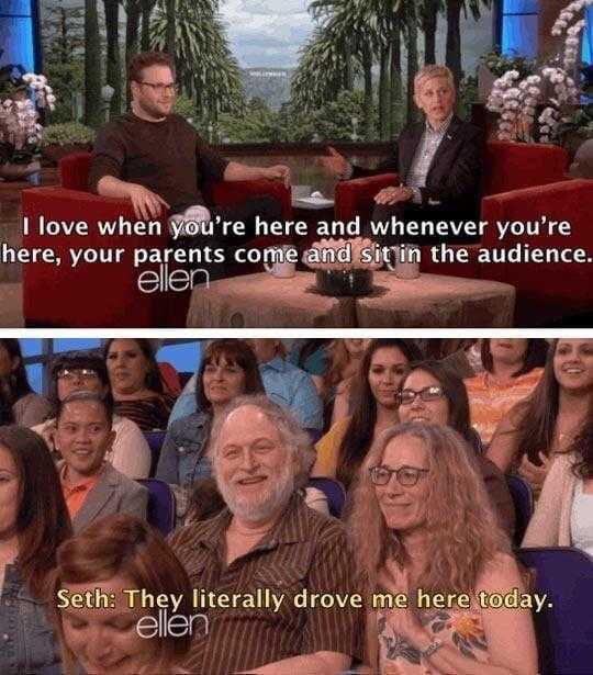 a couple of people sitting in chairs with a man on the set of ellen