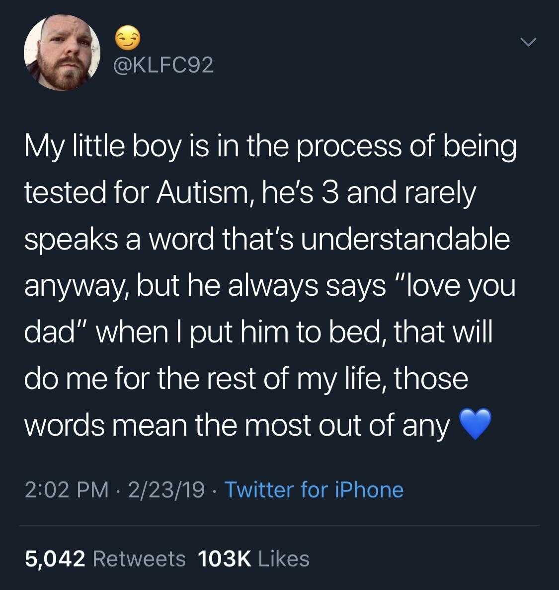 a tweet message from a man who is about to be a little boy