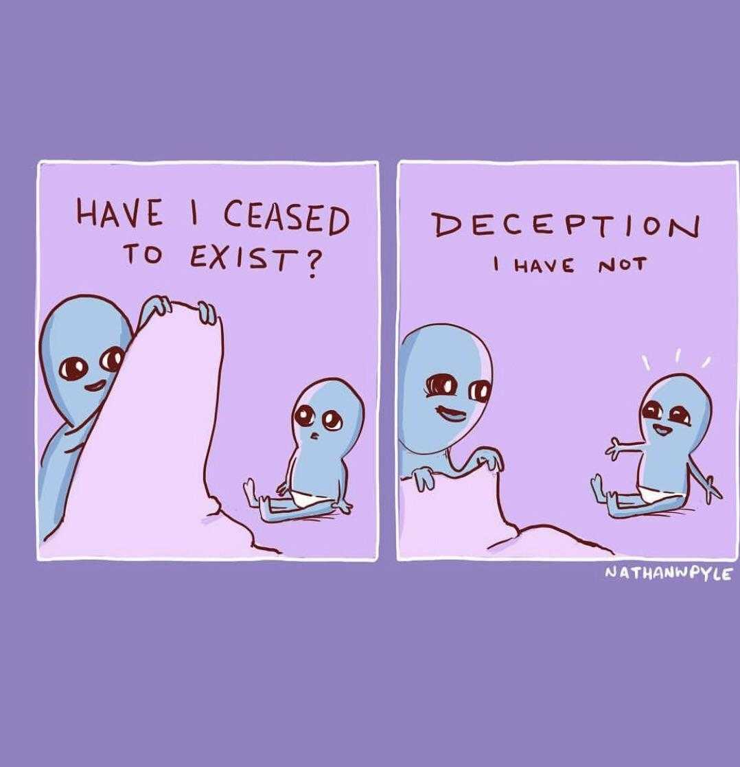 two cartoon pictures of aliens with a caption saying have i caused to exist?