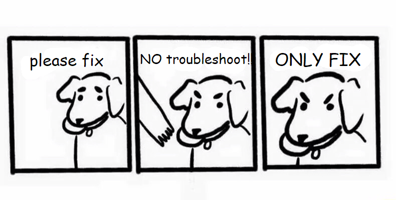 there are three signs with dogs drawn on them that say no troubleshoot