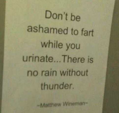 a close up of a sign on a toilet with a quote