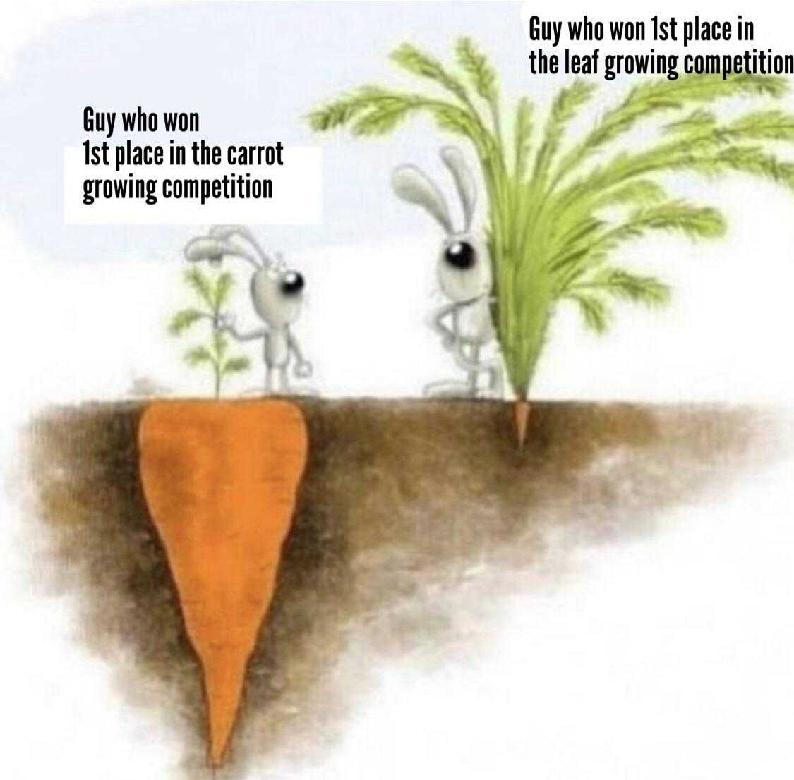 cartoon of two rabbits standing in the dirt with a carrot