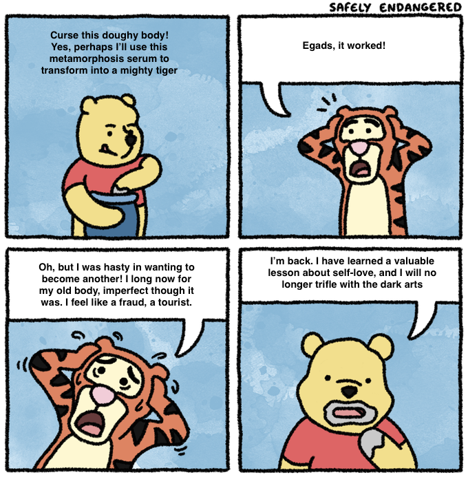 cartoon of a comic strip with a cartoon of a person in a tiger costume