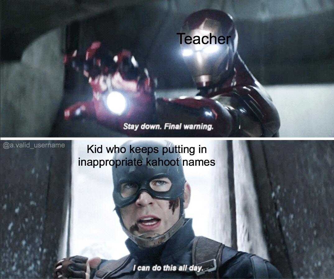 avengers meme with caption of a captain america and a text that reads, teacher