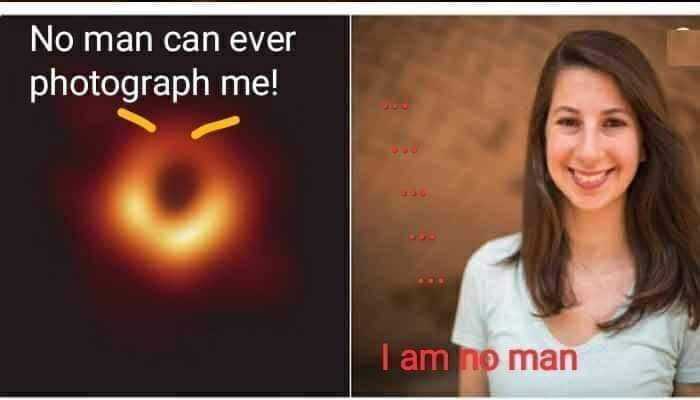 image of a woman with a black hole in the background