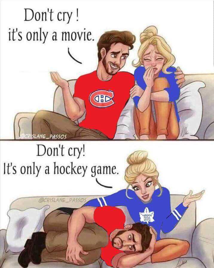 a cartoon of a couple laying on a couch with a hockey game