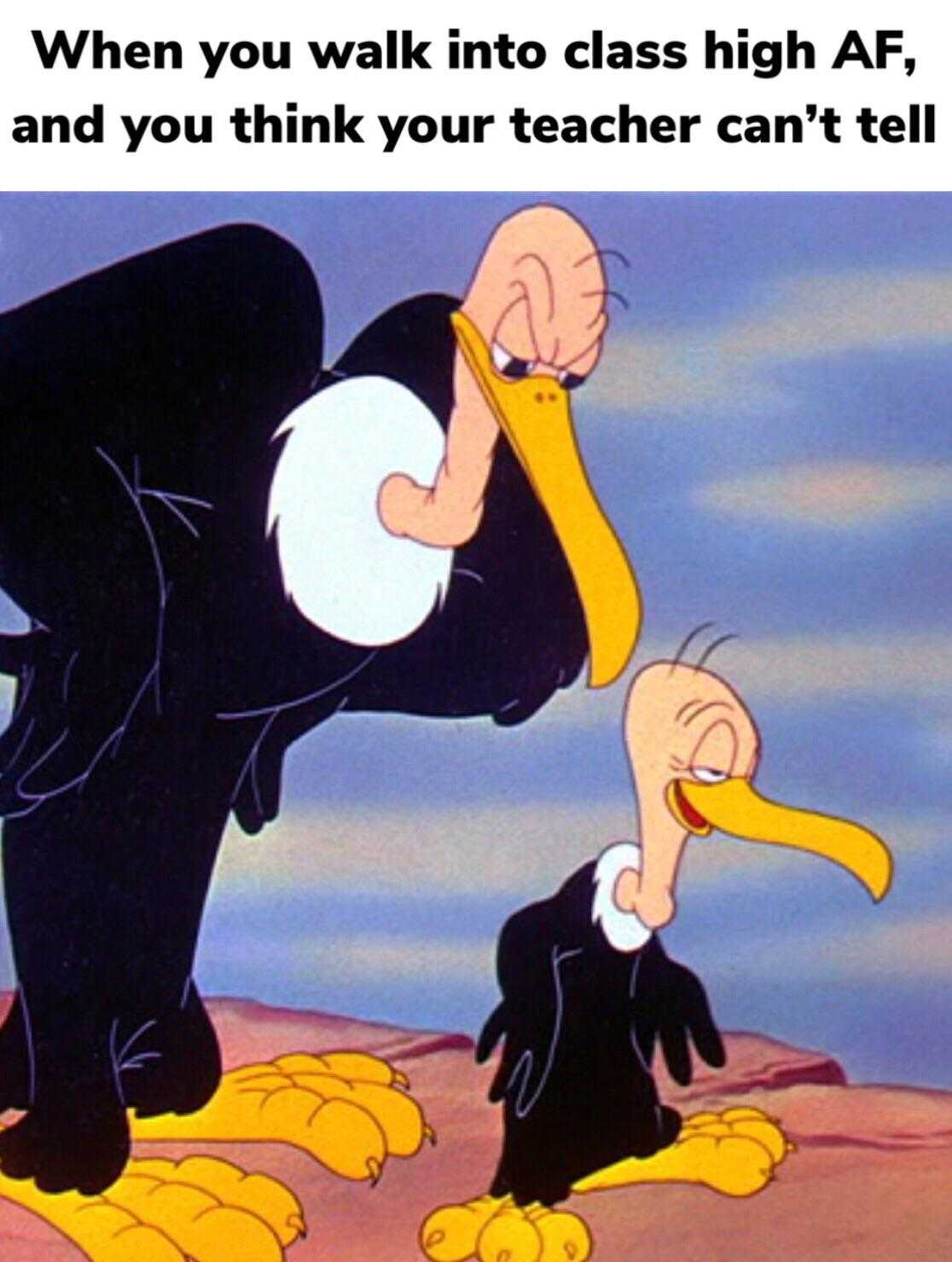 cartoon of a man in a tuxedo and a man in a suit with a large beak