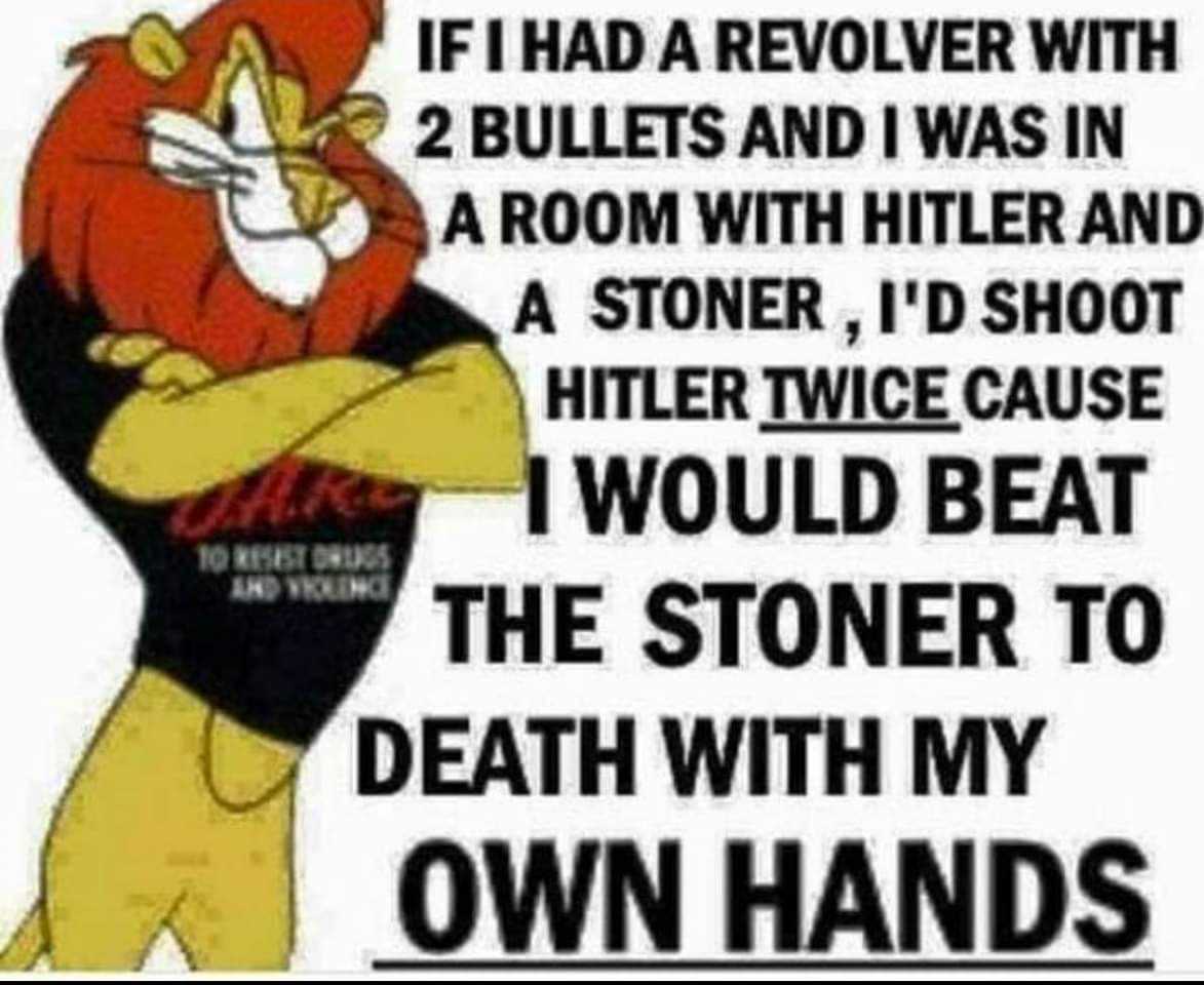 a cartoon lion with a quote on it that says, if i had a revolver with 2 bullets and i