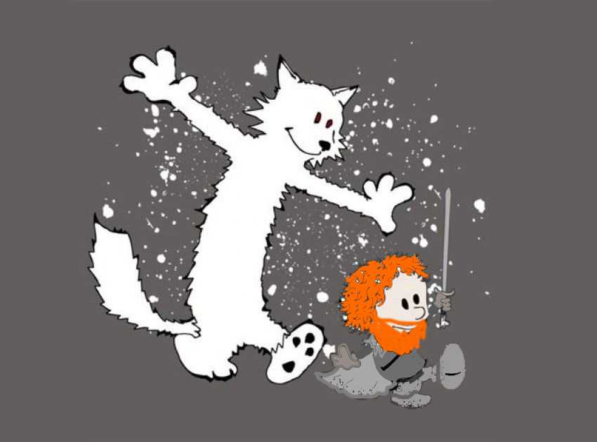 a cartoon cat is playing with a little girl in the snow