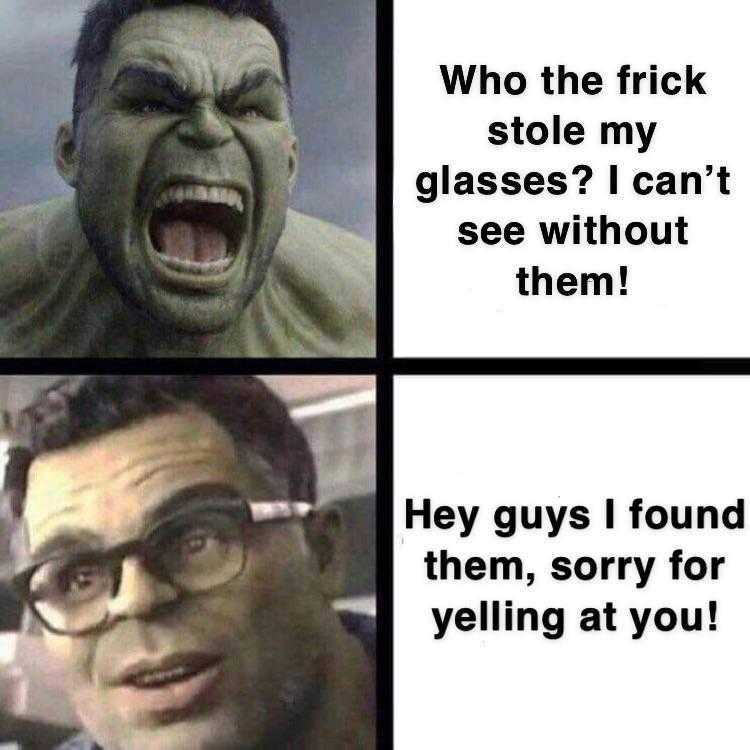 a close up of a person with glasses and a hulk face