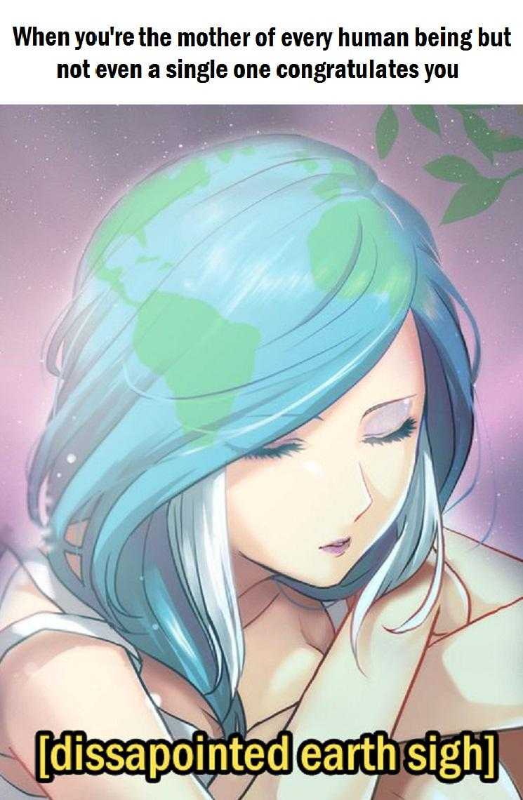 there is a woman with blue hair and a green earth on her head