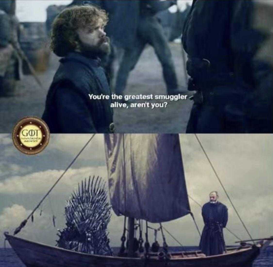 a picture taken from a game of thrones meme of a man on a boat