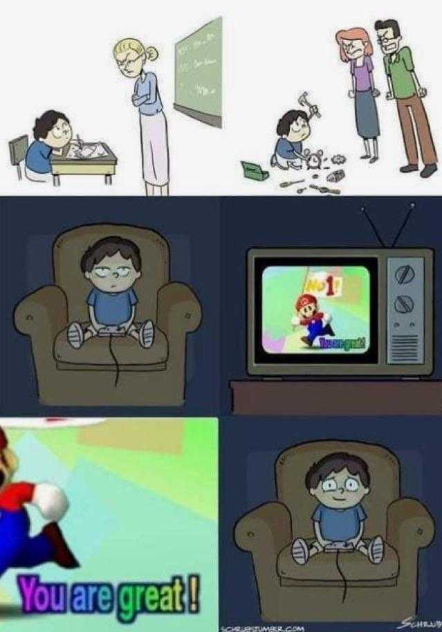 cartoon of a woman watching a tv with a child on it