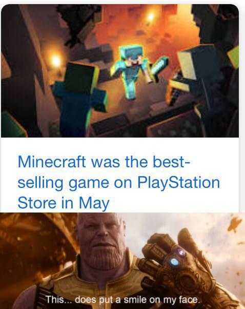 a screenshot of a video game with a picture of thanos and a text that reads minecraft was