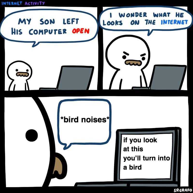 a cartoon of a computer screen with a cartoon of a bird on it