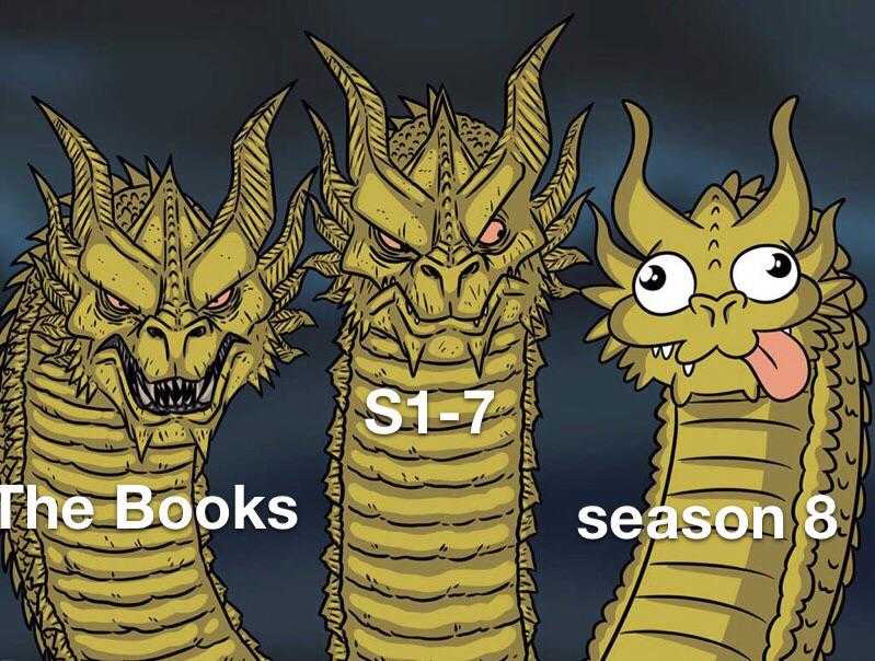 three cartoon dragon heads with the words the books season 8