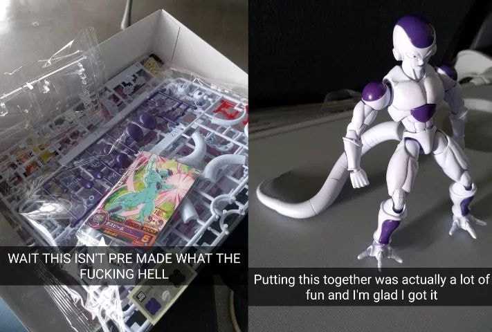 there are two pictures of a dragon ball figure in a box