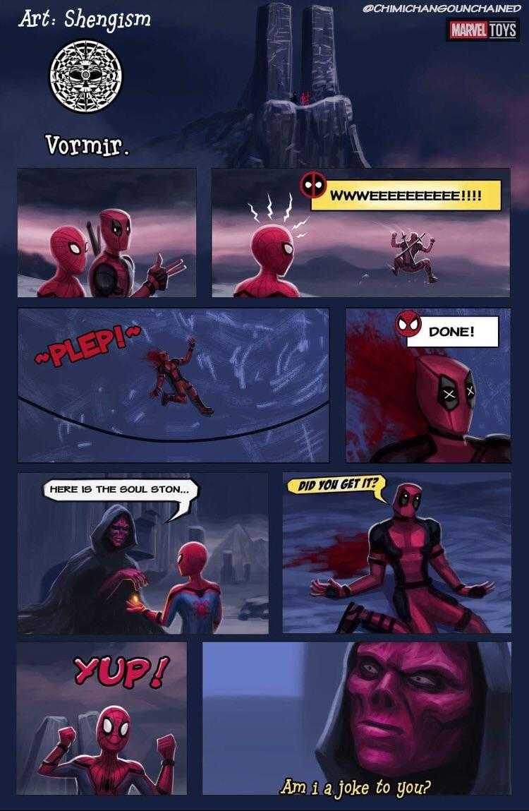 a comic strip with a picture of a deadpool character