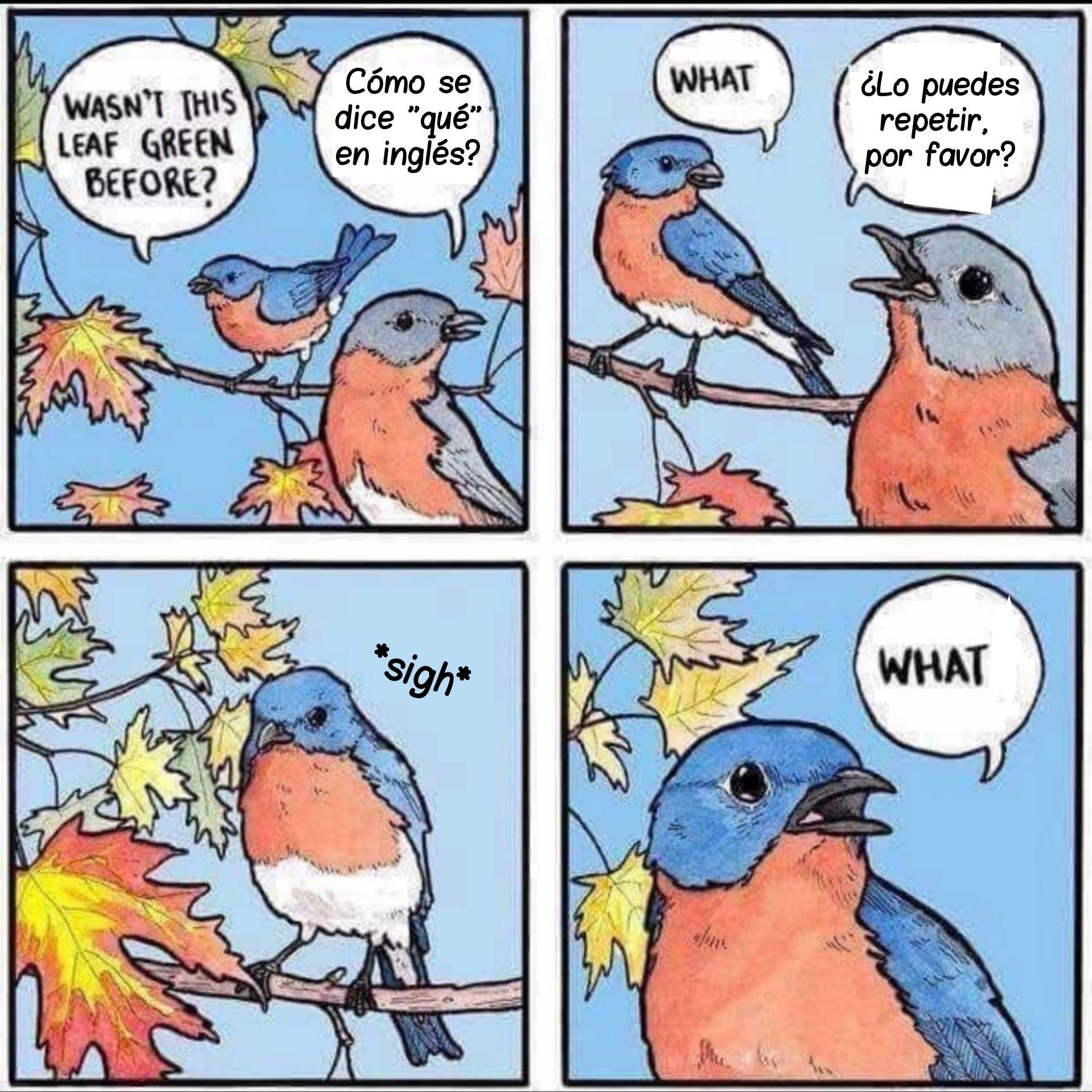 a cartoon of a bird sitting on a branch with a speech bubble