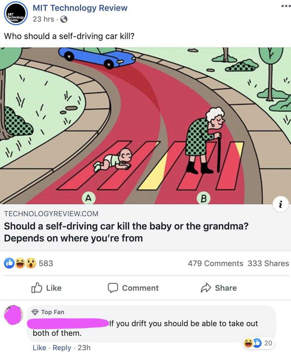 a cartoon of a man driving a car on a road with a woman on a bench