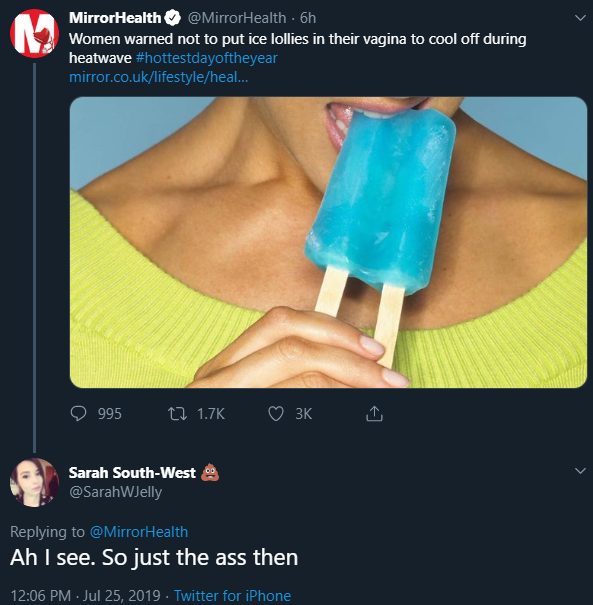 araffe twitter post of a woman holding a blue ice lolly